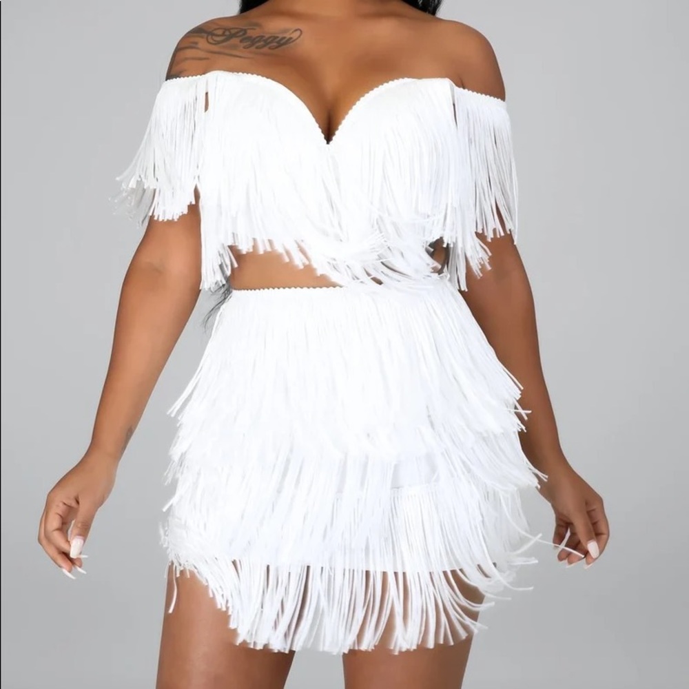 White fringe two piece